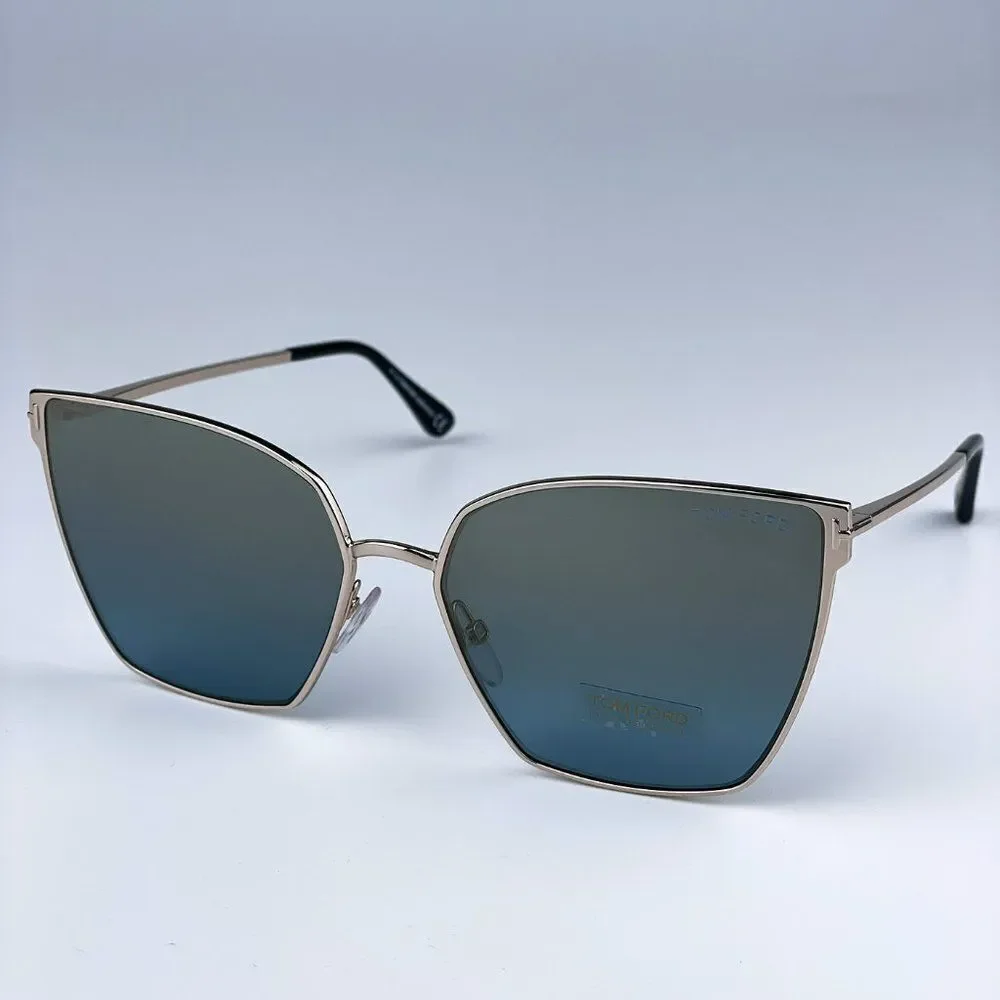 NEW Tom Ford FT0653/S 28V Gold Rose Blue Mirrored Metal Cat Eye Women Sunglasses